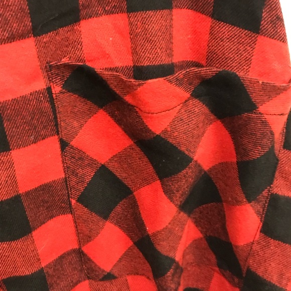 FAVLUX Womens Red & Black Check Button Up Roll Tab Sleeve Fringe Crop - Picture 11 of 13
